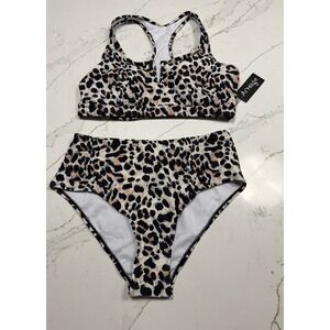 Ai'Mage Womens Leopard Print High Waisted Bikini Set Racerback V-Notch Size M